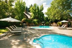 One of two swimming pools at the Harvest Inn